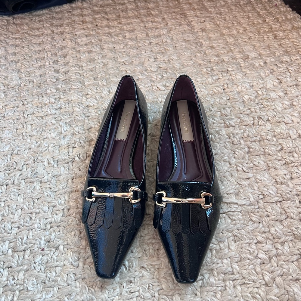 Like New Black Patent Loafers with Gold Bit Accent